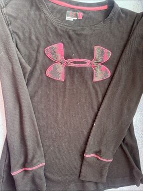 Under Armour Black Long-Sleeve Top with Pink Logo Accents